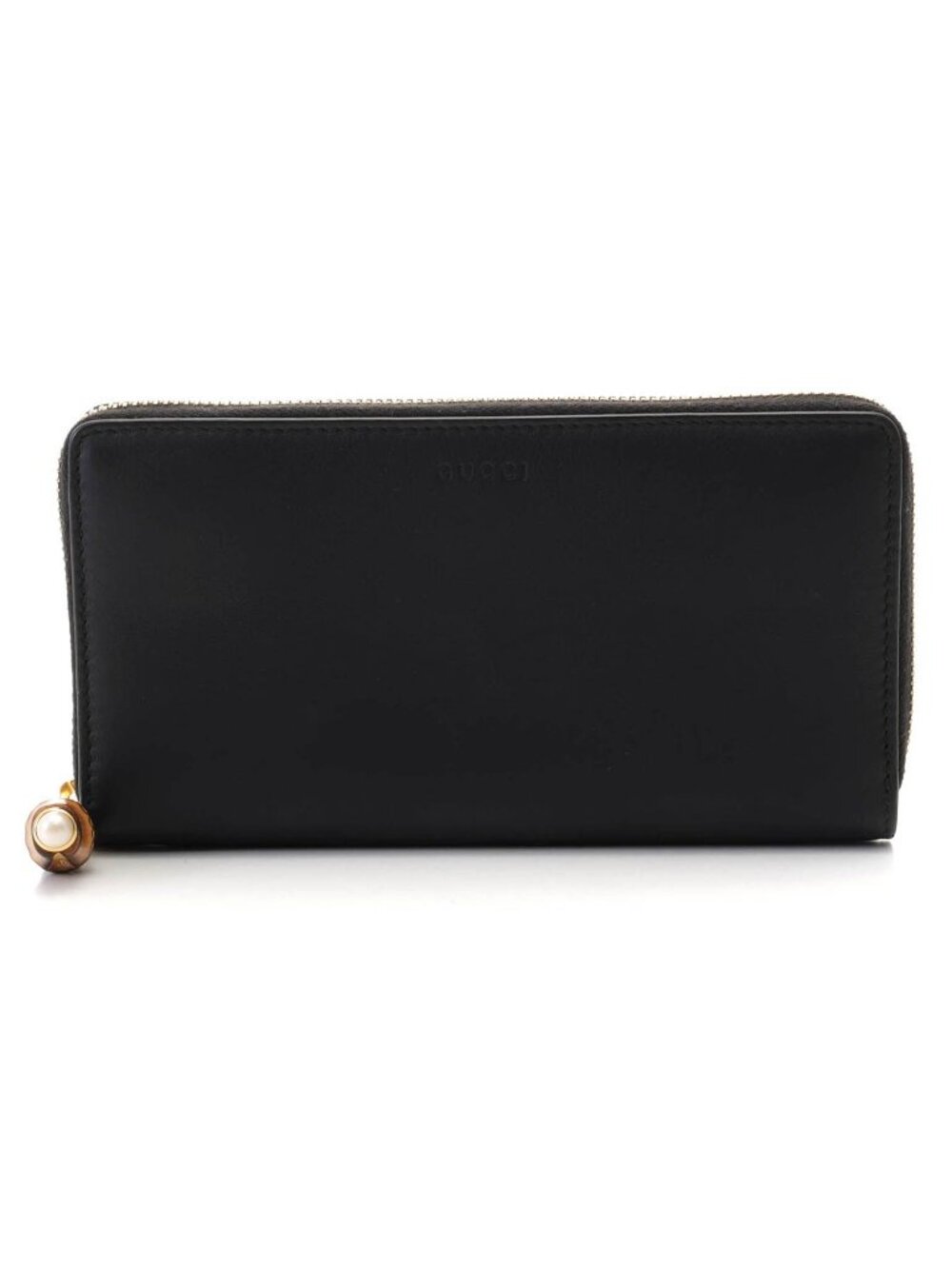 Gucci Nymphaea Zip Around Wallet Black Leather Bamboo